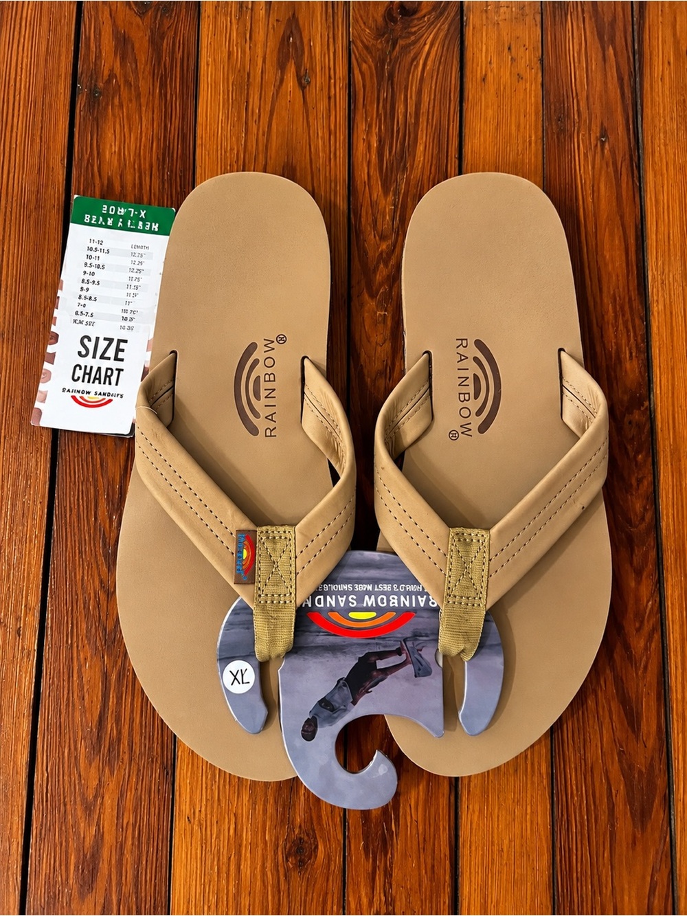 Rainbow Men's Tan Flip Flop Sandals with Subtle Rainbow Accent
